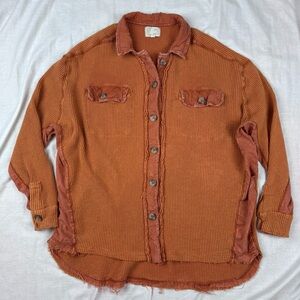 Oli Hali Shirt Waffle S/M Orange Button Up Waffle Knit High Low Boho